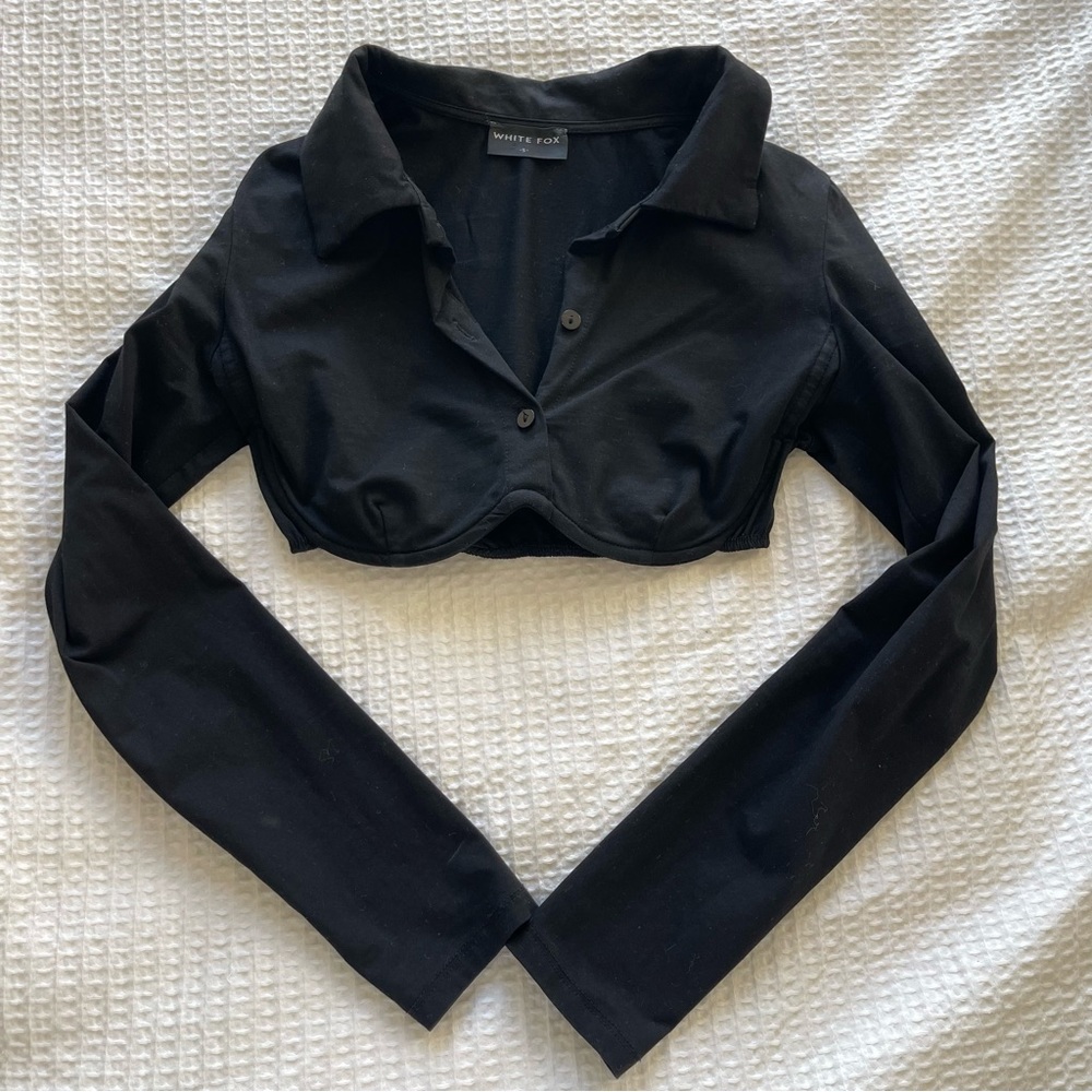 White Fox Boutique Crop Polo Longsleeve Top